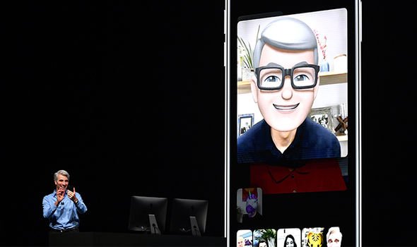 Apple CEO Tim Cook speaks during a FaceTime call at a conference in June 2018